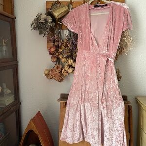 Blush Pink Velvet Wrap Dress